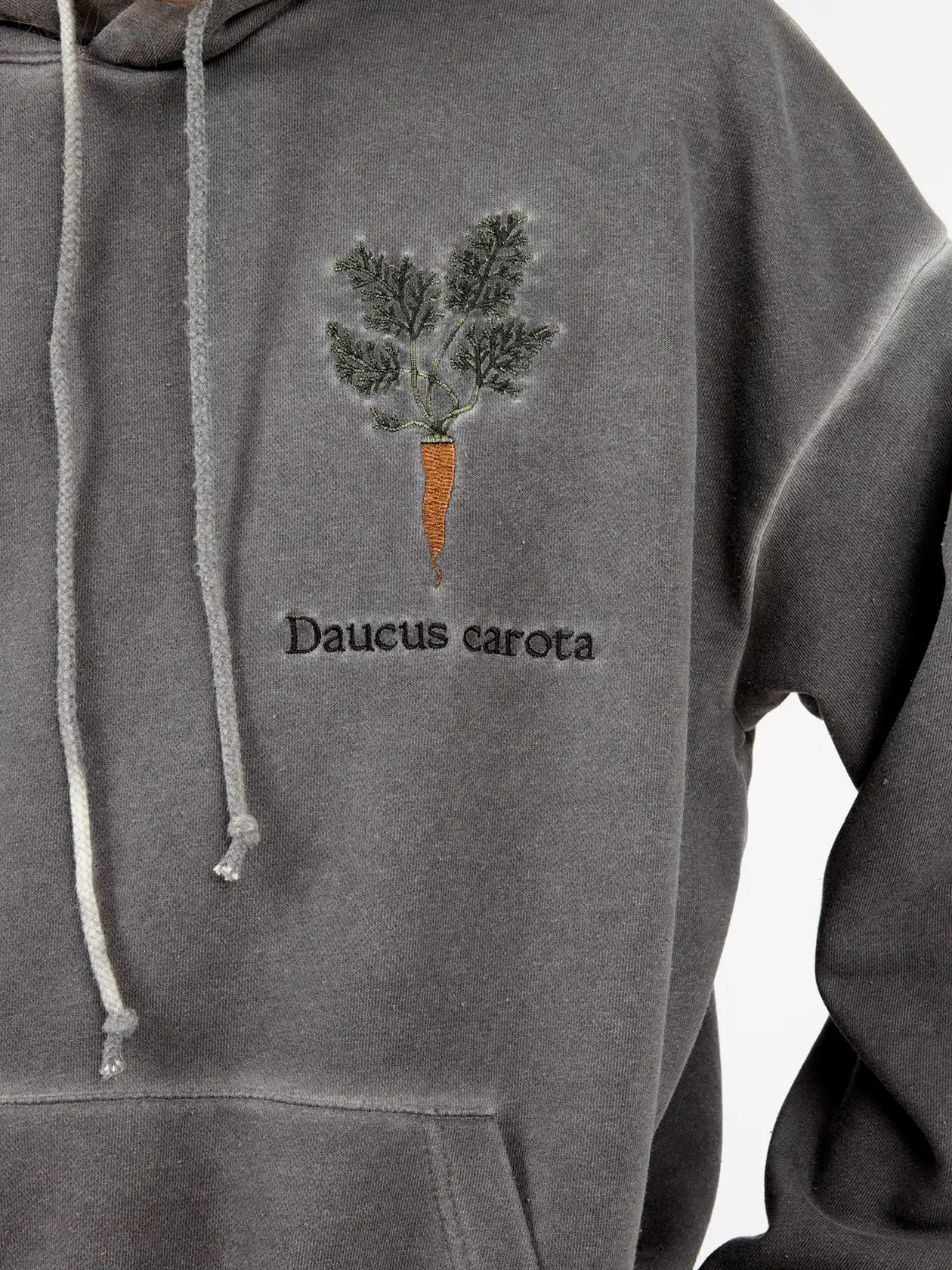 Худи с вышивкой морковь эксперимент garment-dyed серый