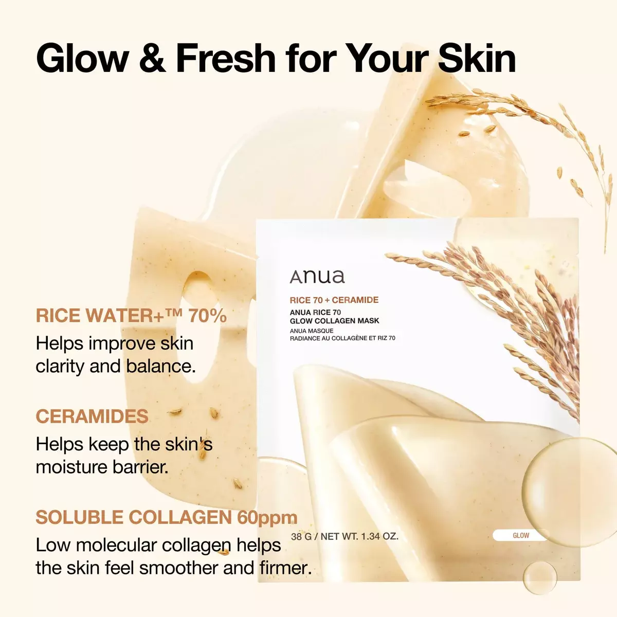 ANUA RICE 70 GLOW COLLAGEN MASK