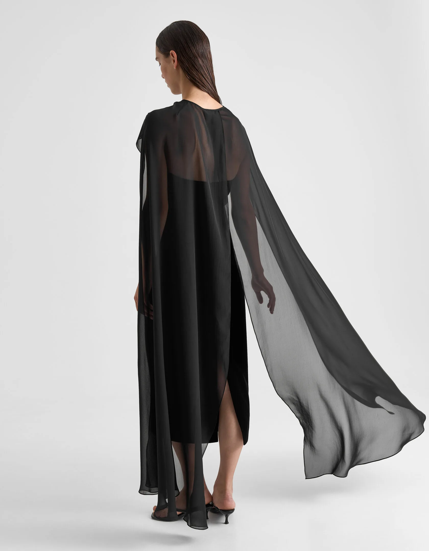Накидка-оплечье макси из шифона, чёрный