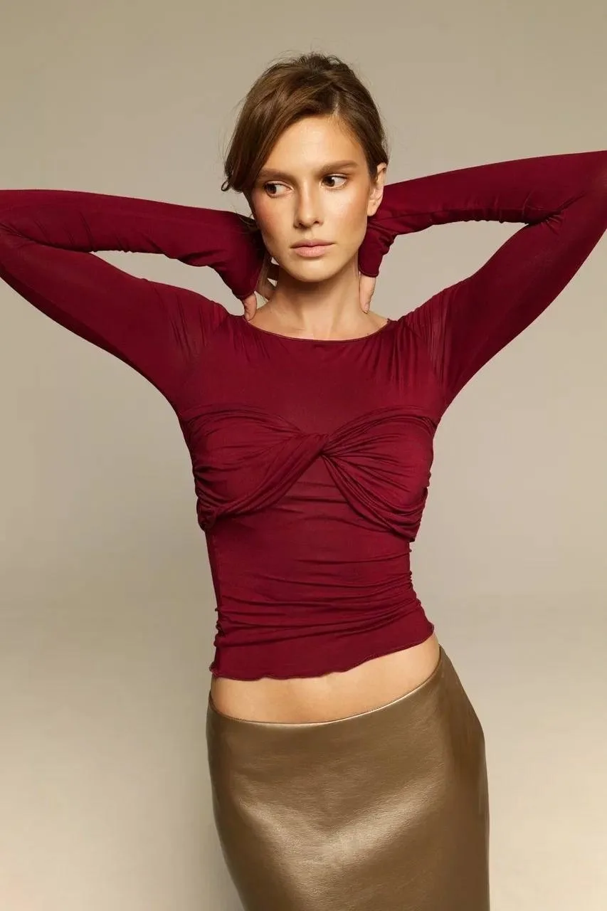 Лонгслив Celine бордовый