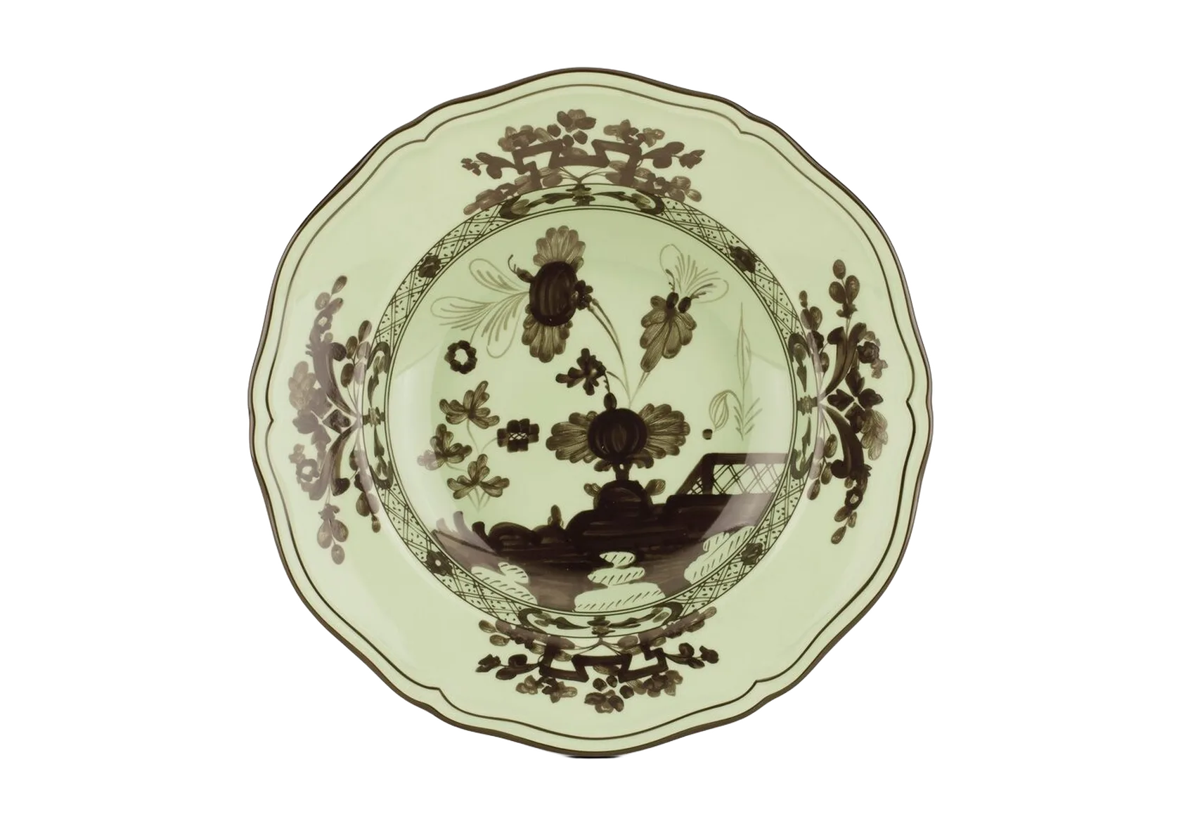 Тарелка суповая Ginori 1735 ORIENTE ITALIANO, D24 см, салатовый/черный, фарфор