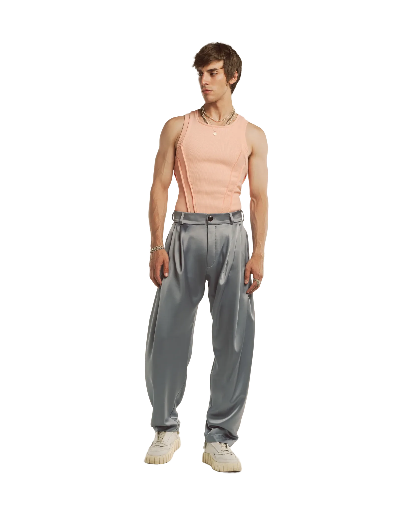 Атласные брюки металлик