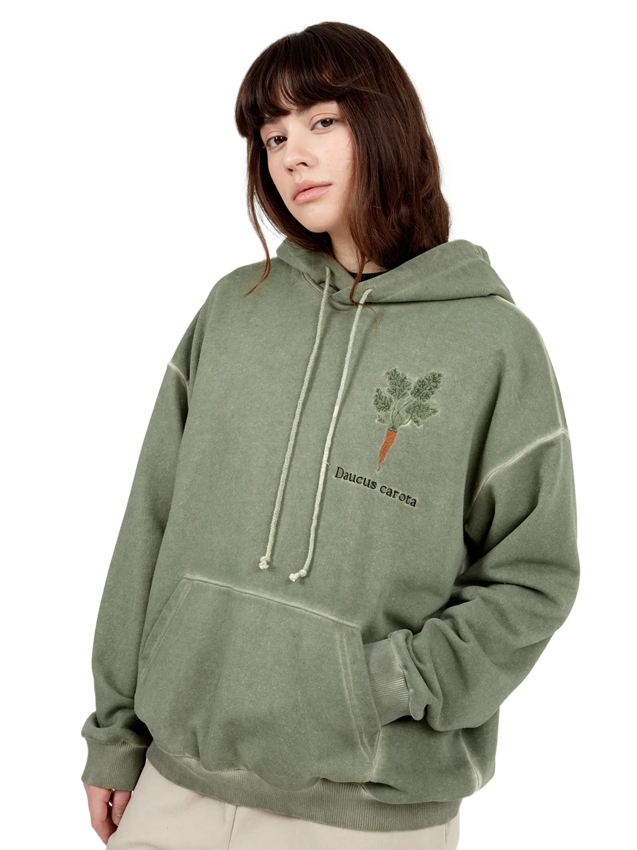 Худи с вышивкой морковь эксперимент garment-dyed хаки