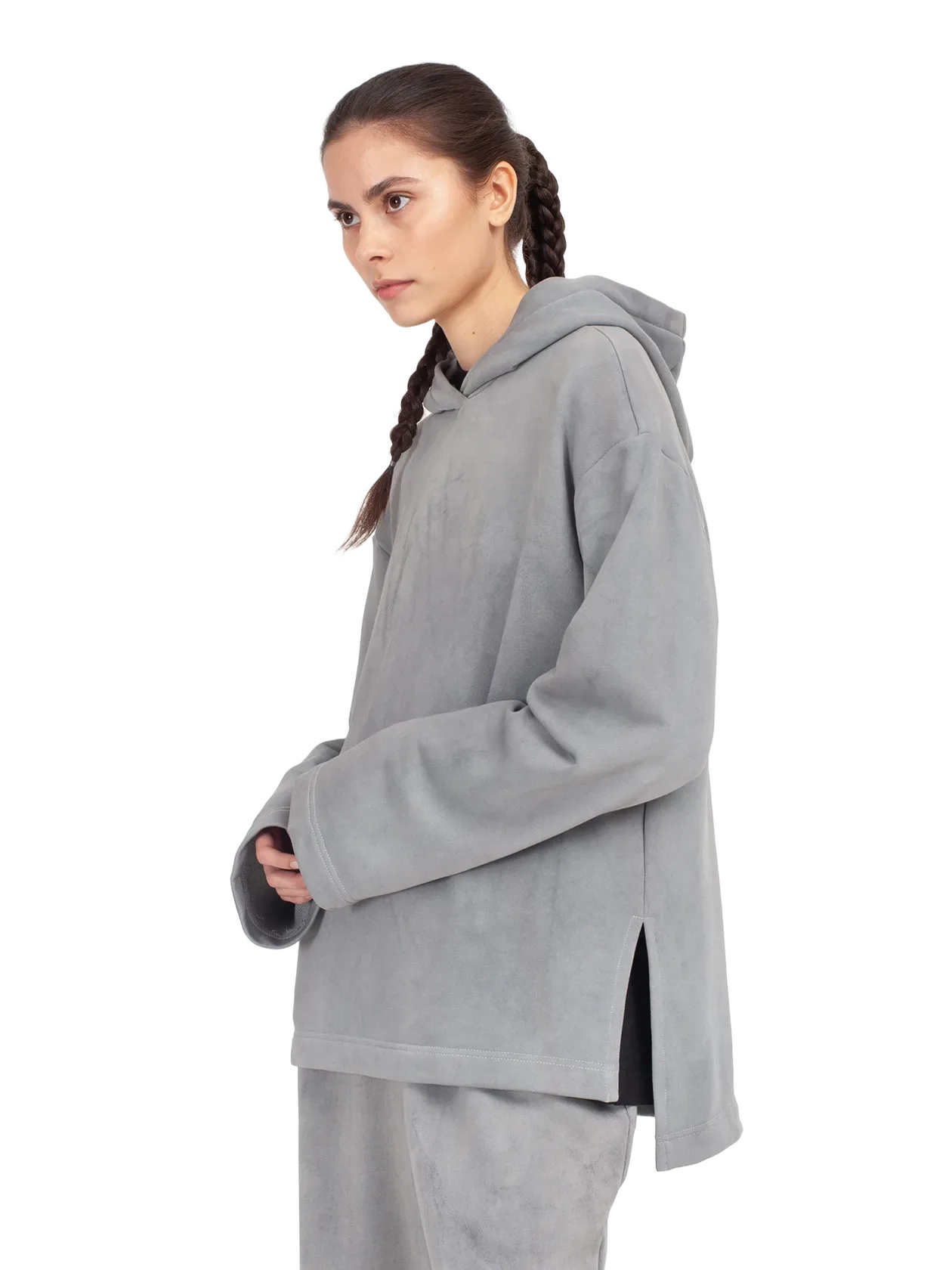 Худи c разрезами Meteopathia garment-dyed серое небо