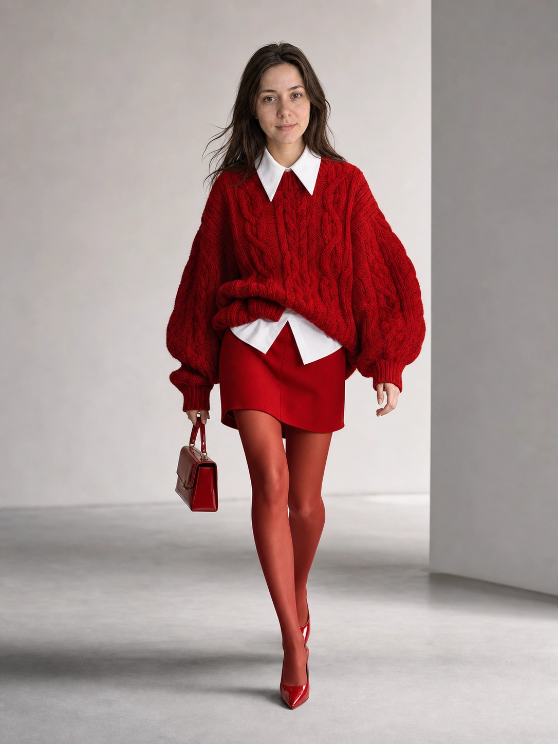 Красный журнальный high-fashion образ после создания ИИ-фотосессии