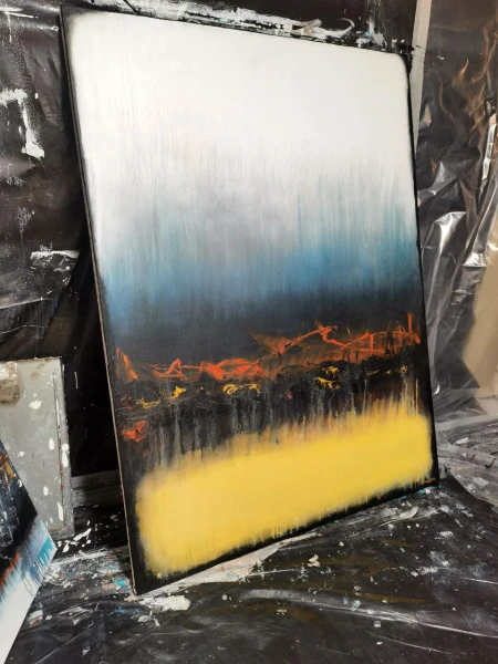 Картина для интерьера песочна-желтая абстракция - превью 2