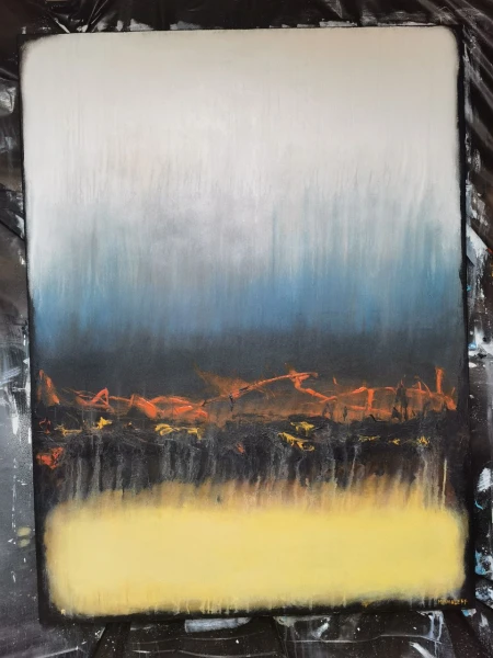 Картина для интерьера песочна-желтая абстракция - превью 5