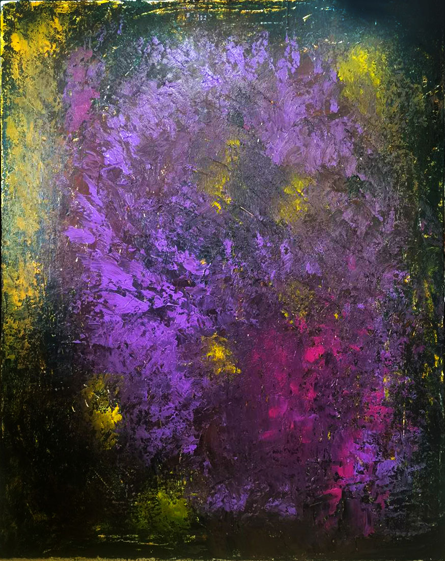 Интерьерная картина акрилом на холсте в черно-фиолетовом с текстурой