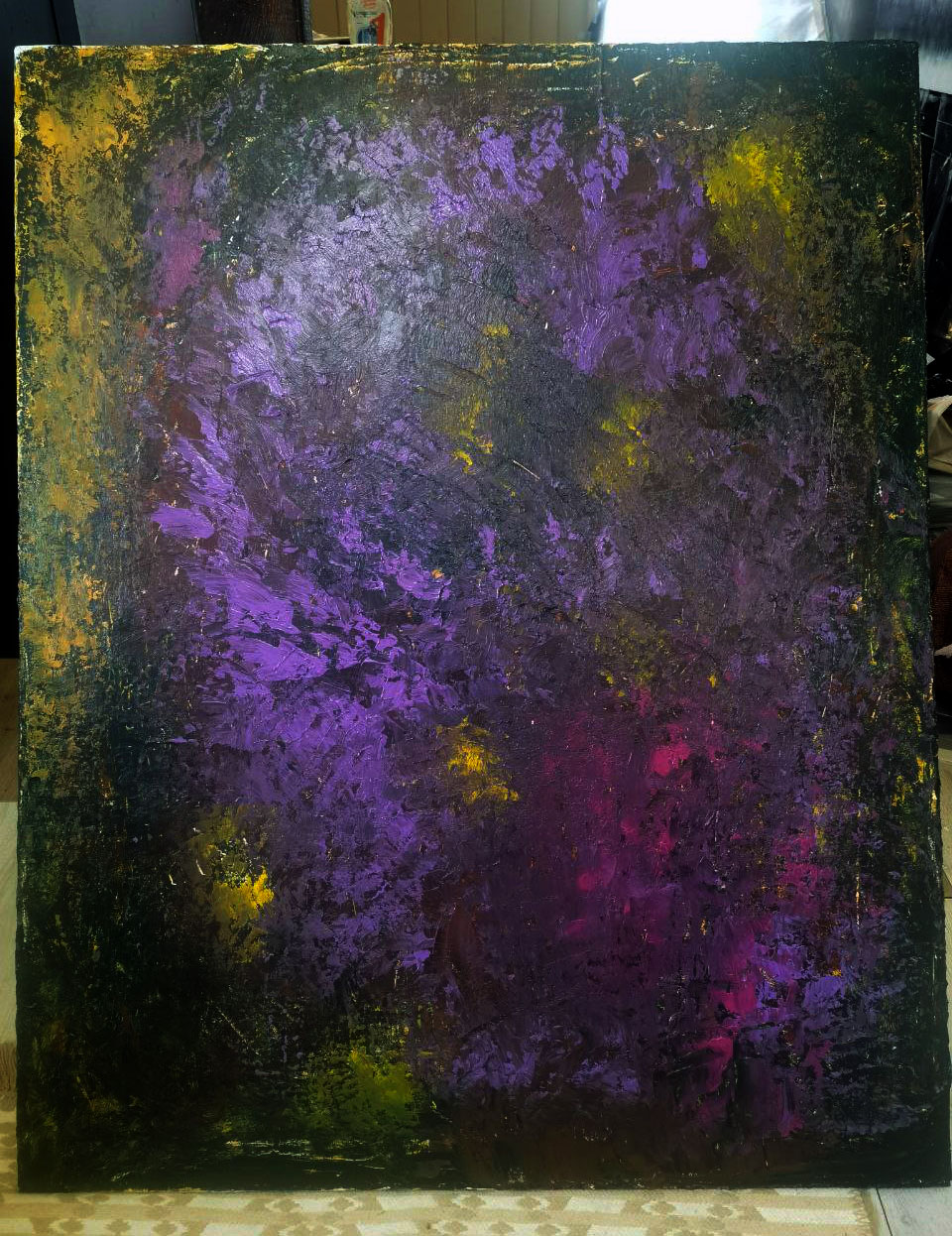Интерьерная картина акрилом на холсте в черно-фиолетовом с текстурой