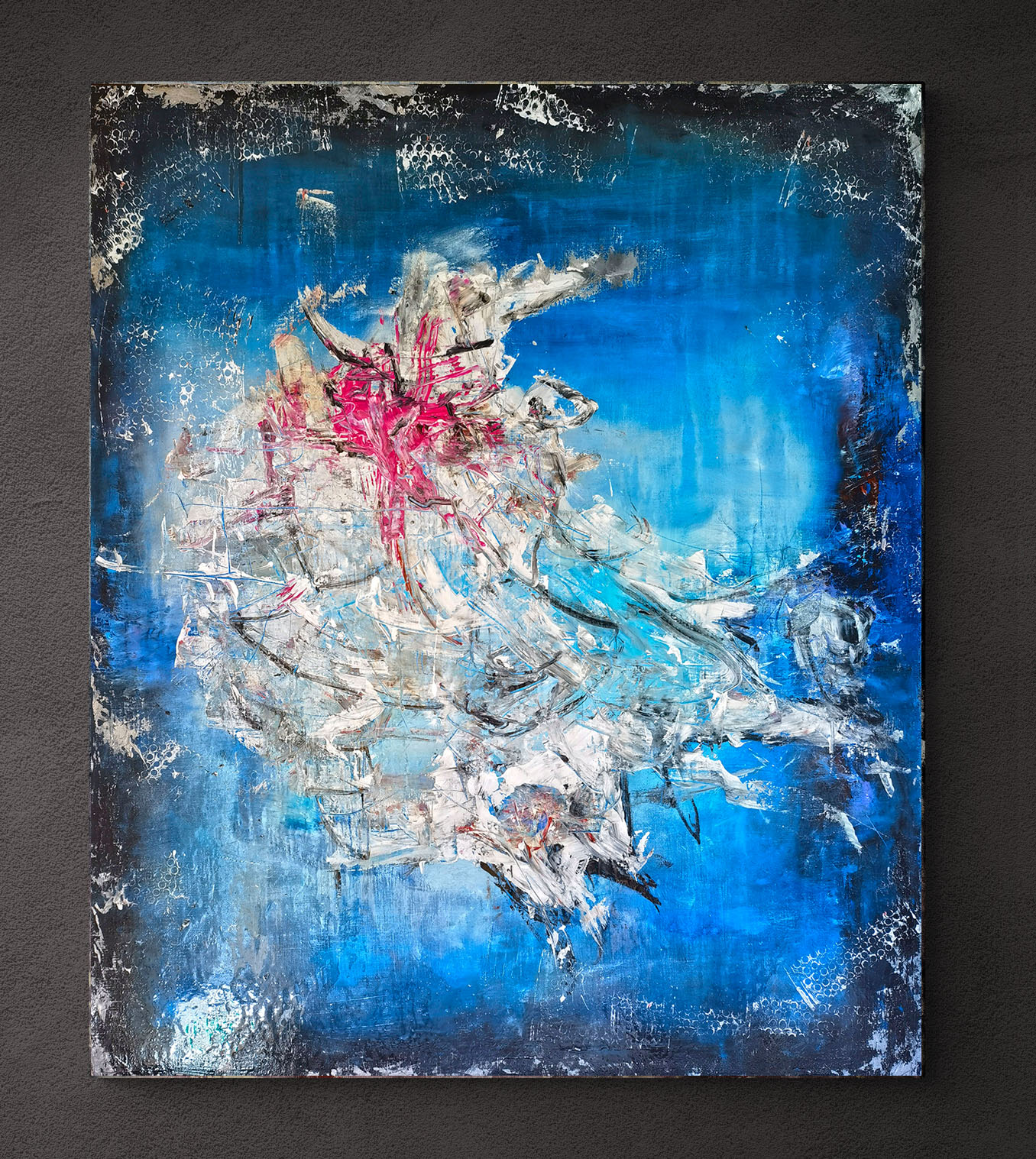 Картина абстрактная 120х100 см синяя голубая