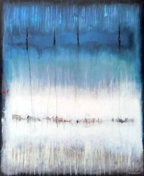 Картина абстракция голубая большого размера 150х120 см - превью 1