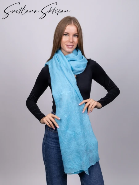 Голубой шарф палантин ручной работы из шерсти - превью 10