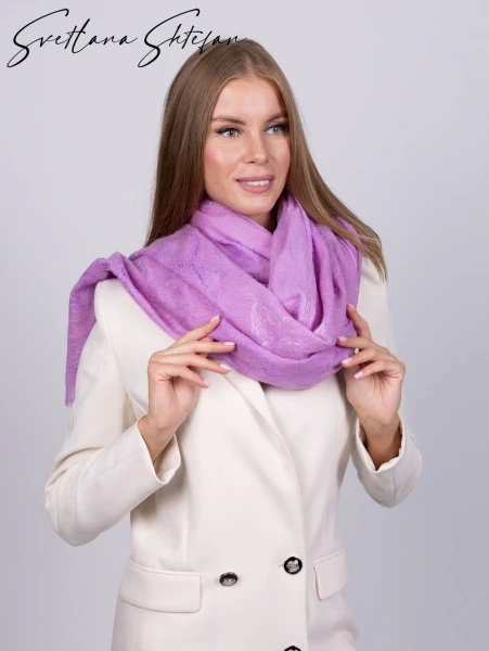 Палантин теплый шерстяной шелк розовый фуксия ручной работы - превью 5