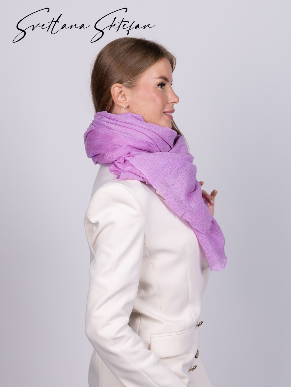 Палантин теплый шерстяной шелк розовый фуксия ручной работы