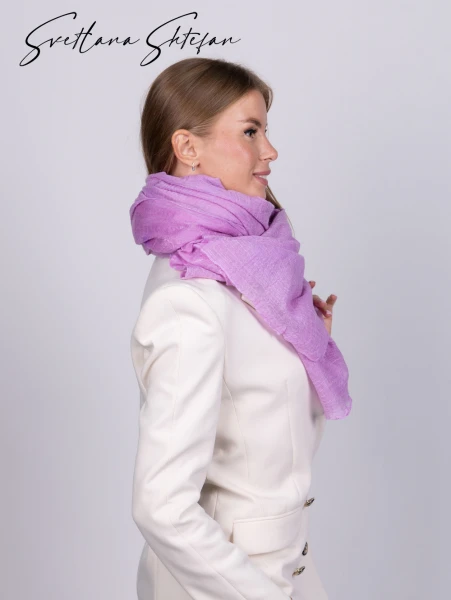 Палантин теплый шерстяной шелк розовый фуксия ручной работы - превью 8