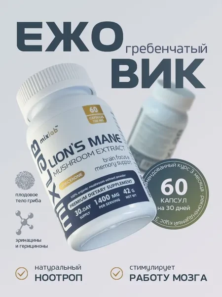 Ежовик гребенчатый, 60 капсул, MixLab - превью 2