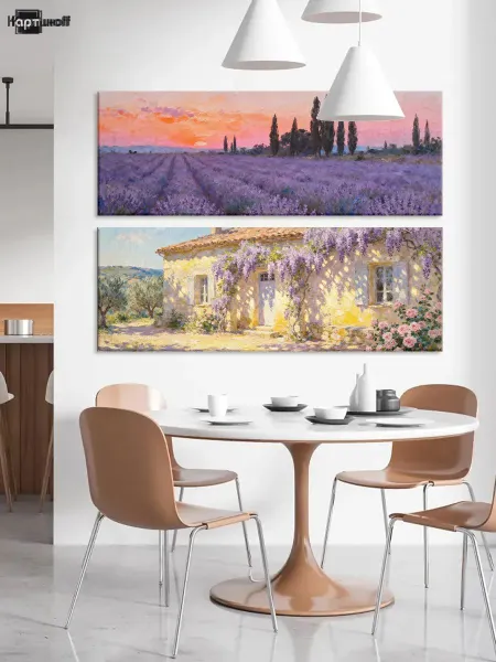 Картины на холсте - Лавандовое поле Прованс дом 40х110 2шт.