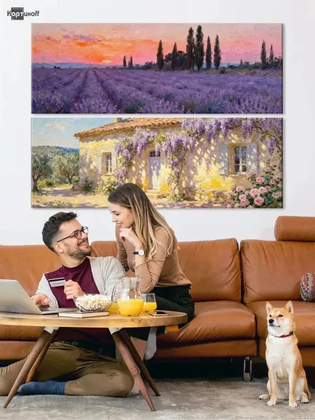 Картины на холсте - Лавандовое поле Прованс дом 40х110 2шт. - превью 8