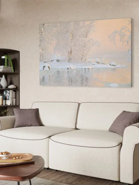 Большая картина на стену для интерьера - Густав Фьестад - Деревья в снегу 70х100 см