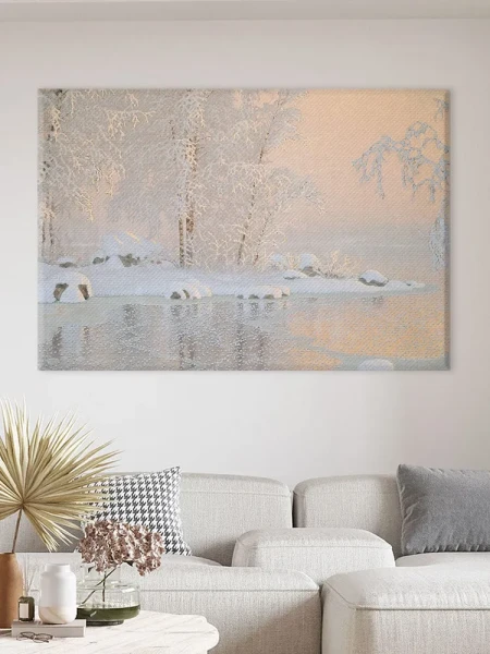 Большая картина на стену для интерьера - Густав Фьестад - Деревья в снегу 70х100 см - превью 12