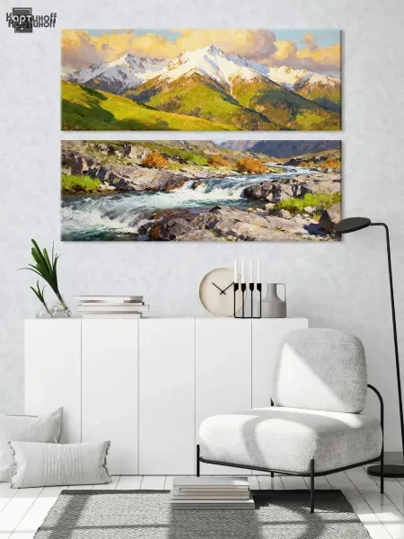 Модульная картина - Абстаркция горная река мазки 40х110 2шт. - превью 4