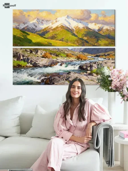 Модульная картина - Абстаркция горная река мазки 40х110 2шт. - превью 8