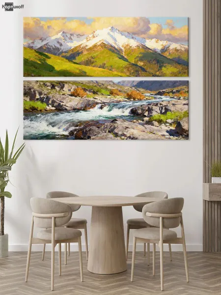 Модульная картина - Абстаркция горная река мазки 40х110 2шт.