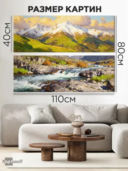 Модульная картина - Абстаркция горная река мазки 40х110 2шт. - превью 10