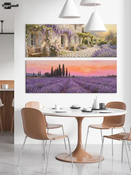 Модульная картина на холсте Лавандовое поле Прованс 40х110 2