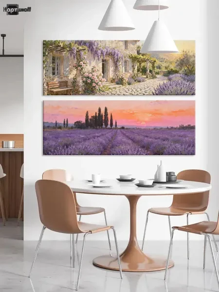 Модульная картина на холсте Лавандовое поле Прованс 40х110 2 - превью 4