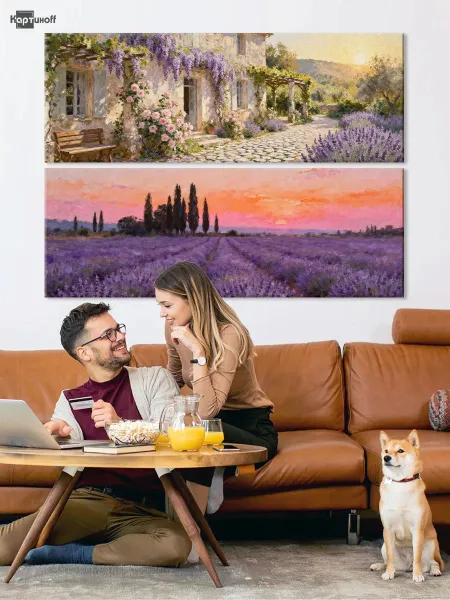 Модульная картина на холсте Лавандовое поле Прованс 40х110 2