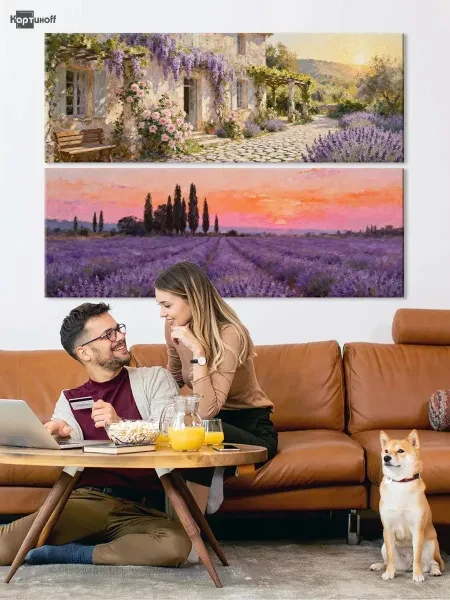 Модульная картина на холсте Лавандовое поле Прованс 40х110 2 - превью 8