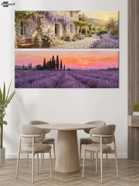 Модульная картина на холсте Лавандовое поле Прованс 40х110 2 - превью 9