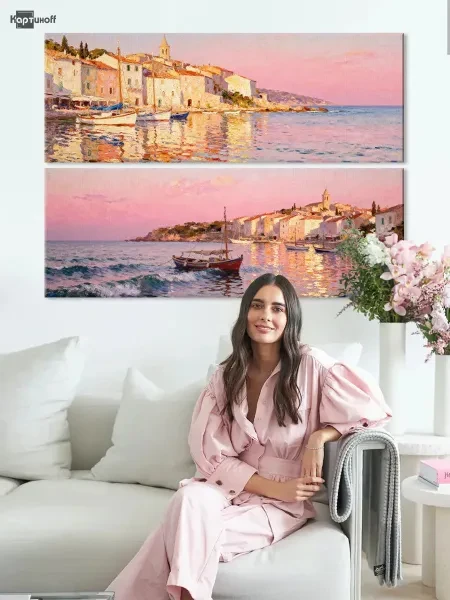 Модульная картина - Набережная в розовом закате 40х110 2шт. - превью 8