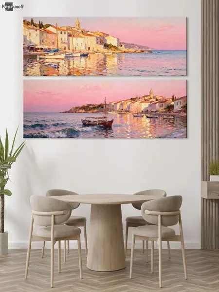 Модульная картина - Набережная в розовом закате 40х110 2шт. - превью 9