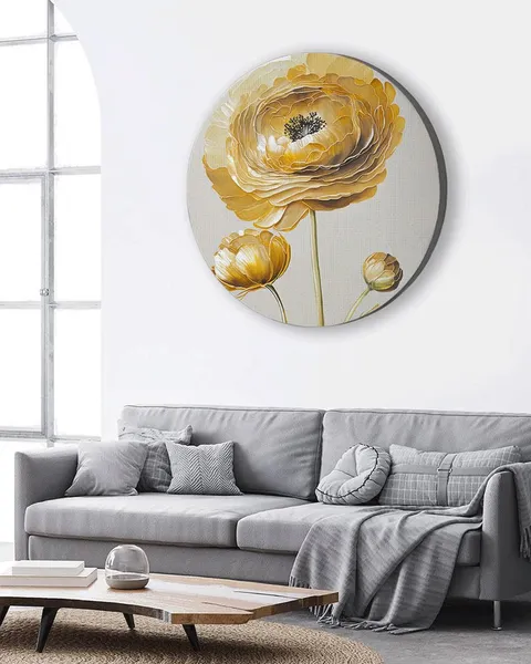 Круглая картина на стену Золотой цветок 50х50 см