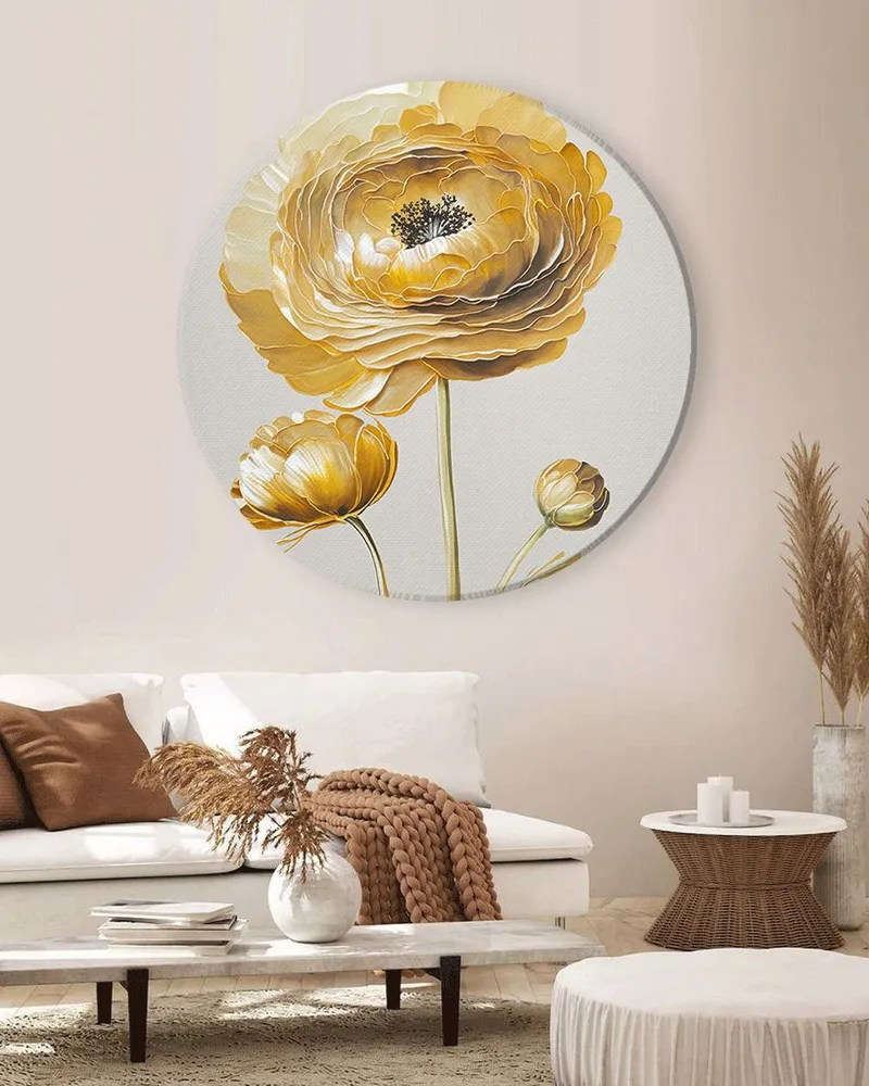 Круглая картина на стену Золотой цветок 50х50 см
