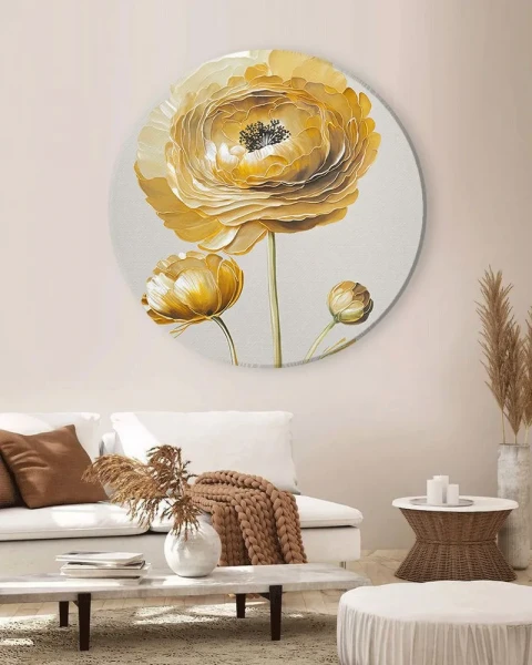 Круглая картина на стену Золотой цветок 50х50 см - превью 10