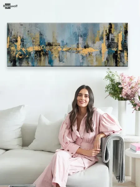 Большая картина на холсте для интерьера - Абстракция мазки 40х110 см - превью 7