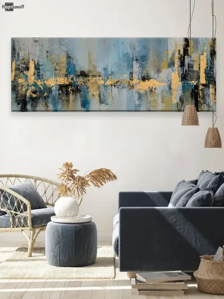 Большая картина на холсте для интерьера - Абстракция мазки 40х110 см - превью 8