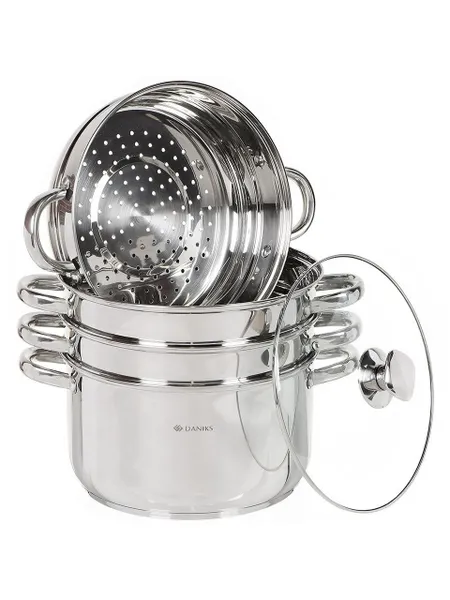 Daniks Мантоварка нержавеющая сталь с крышкой на 7 л, 4 секции, 26 см индукция