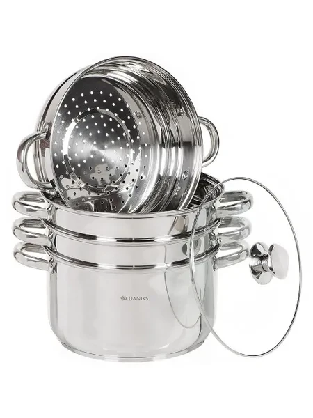 Daniks Мантоварка нержавеющая сталь с крышкой на 7 л, 4 секции, 26 см индукция - превью 10