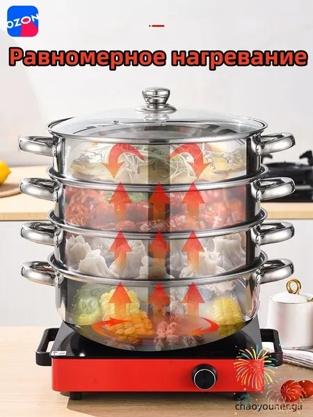 Мантоварка, Нержавеющая сталь, 5 яруса, 28 л - превью 12