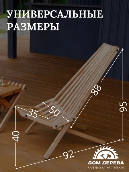 Садовое кресло складное Кентукки стандарт 2 шт, стул - шезлонг из Карельской сосны окрашенное разобранное