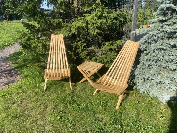 Комплект садовой мебели из Карельской сосны "Кентукки" стандарт, 2 кресла и столик из дерева на металлической шпильке для дачи, террасы, улицы