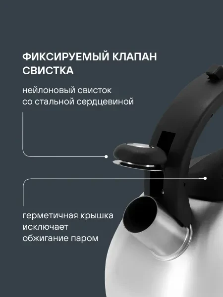 Rondell Чайник со свистком 3 л, Sieden RDS-088, нержавеющая сталь, для газовой плиты - превью 6