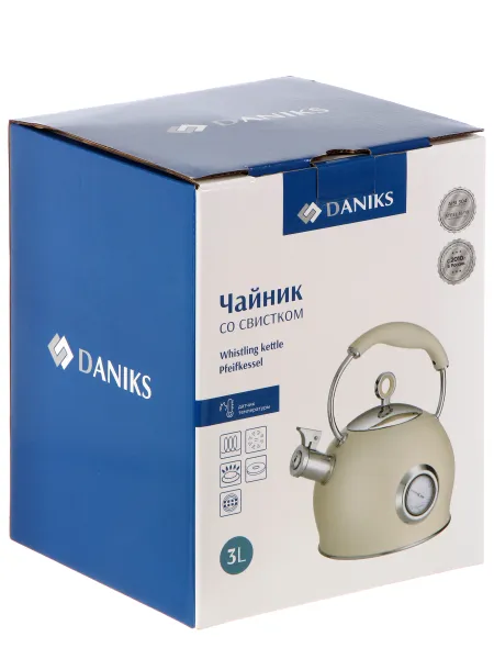 DaniksЧайник нержавеющая сталь 3 л, со свистком, матовый, с датчиком температуры