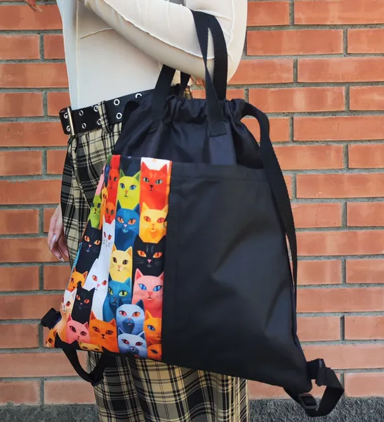 Рюкзачок (сумка,мешок) для вещей и обуви "Коты рисованные"