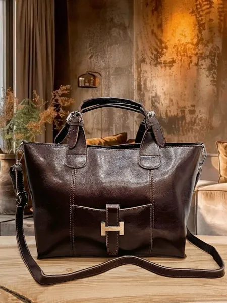 Женская сумка из натуральной кожи (фактура мрамора с мерцанием) ,шоколадно коричневая тоут DakkottaGREEN, с двумя регулируемыми ручками , ремнем через плечо ,вмещает А4 формат