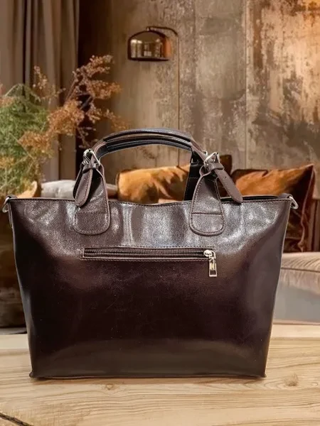 Женская сумка из натуральной кожи (фактура мрамора с мерцанием) ,шоколадно коричневая тоут DakkottaGREEN, с двумя регулируемыми ручками , ремнем через плечо ,вмещает А4 формат - превью 11